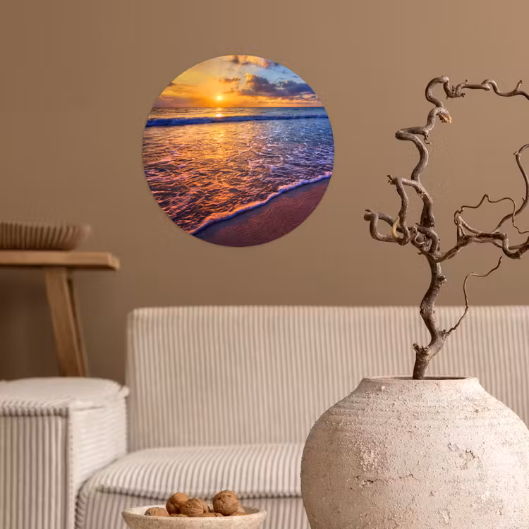 Zee - Strand - Zonsondergang - Wolken - Horizon Wandcirkel behangsticker klein -sfeer1