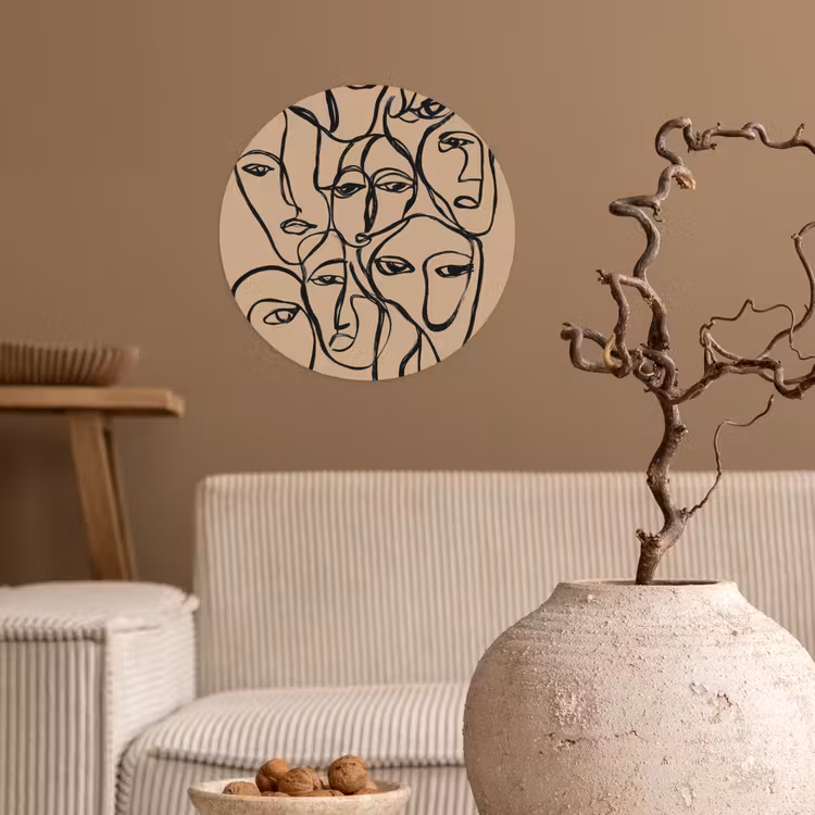 Gezichtenzee - Lijntekening - Abstract Wandcirkel behangsticker klein -sfeer1