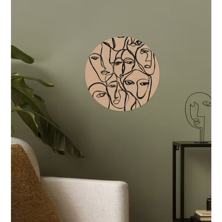 Gezichtenzee - Lijntekening - Abstract Wandcirkel behangsticker klein -sfeer2