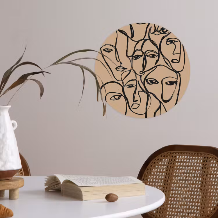 Gezichtenzee - Lijntekening - Abstract Wandcirkel behangsticker klein -sfeer3