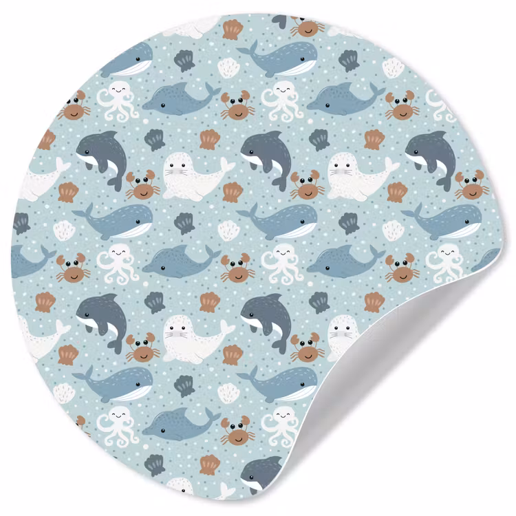 Oceaan - Walvis - Zeehond - Krab Wandcirkel behangsticker klein 186 -3d