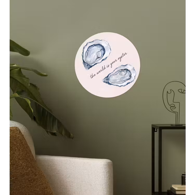 Zeeleven - Oester - Aquarel - Minimalistisch - Blauw Wandcirkel behangsticker klein -sfeer2
