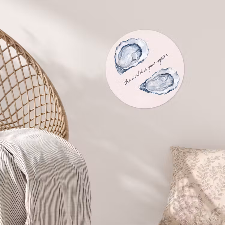 Zeeleven - Oester - Aquarel - Minimalistisch - Blauw Wandcirkel behangsticker klein -sfeer4