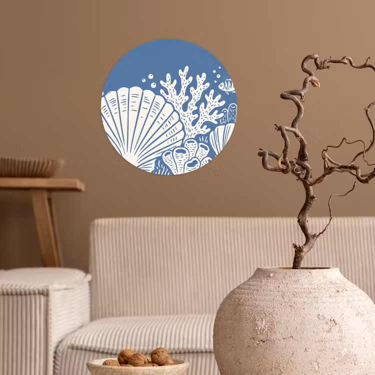 Zeeleven - Koraal - Schelp - Vis - Illustratie - Onderwater Wandcirkel behangsticker klein -sfeer1
