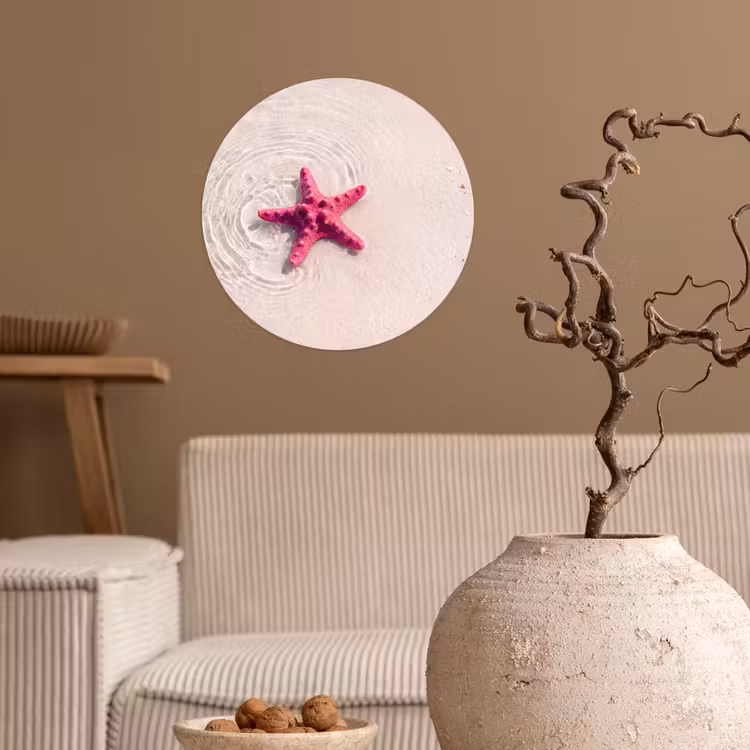 Zeeleven - Zeester - Strand - Roze - Water Wandcirkel behangsticker klein -sfeer1