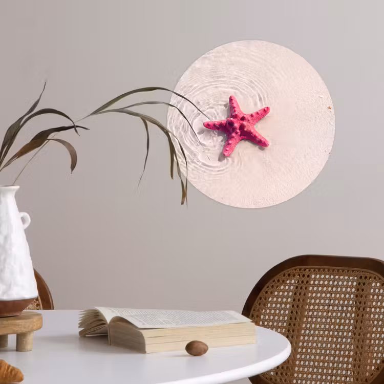 Zeeleven - Zeester - Strand - Roze - Water Wandcirkel behangsticker klein -sfeer3