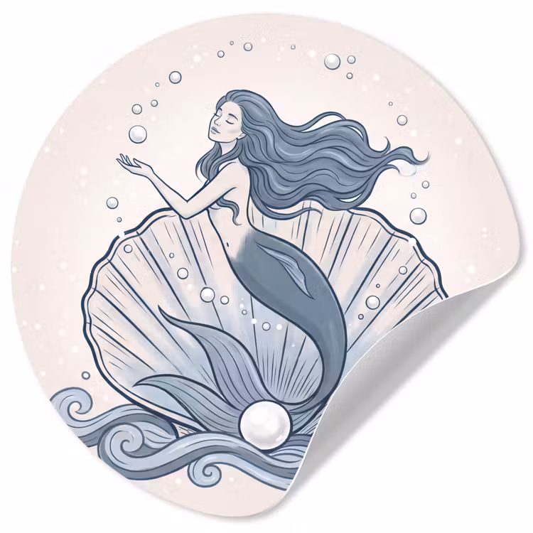 Zeemeermin - Schelp - Zee - Fantasie - Blauw Wandcirkel behangsticker klein -3d
