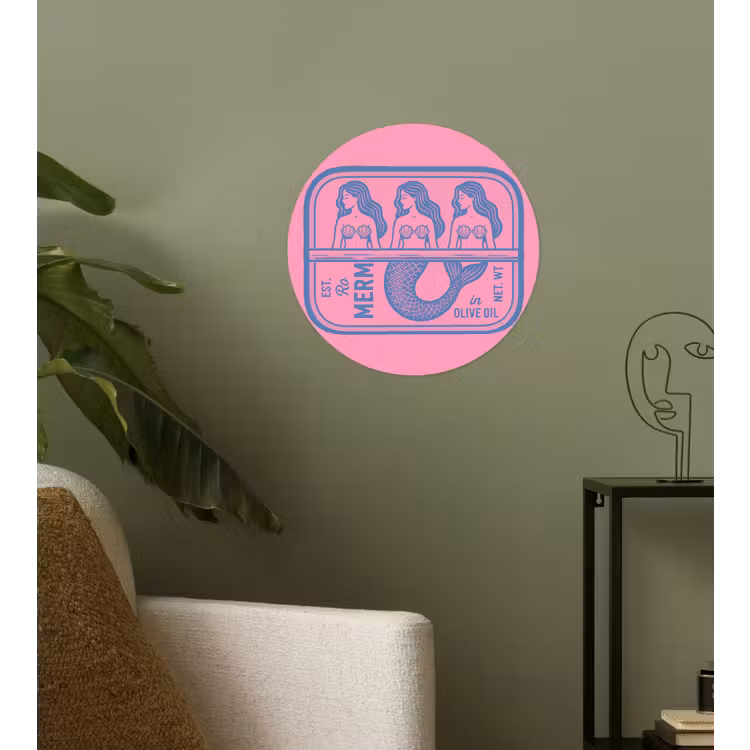 Meermin - Sardineblik - Illustratie - Roze - Retro Wandcirkel behangsticker klein -sfeer2