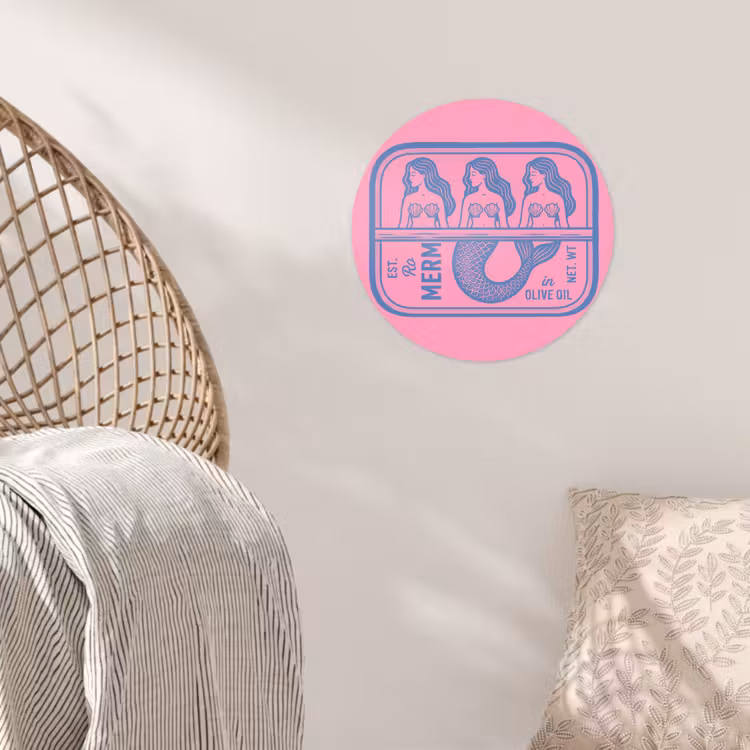 Meermin - Sardineblik - Illustratie - Roze - Retro Wandcirkel behangsticker klein -sfeer4