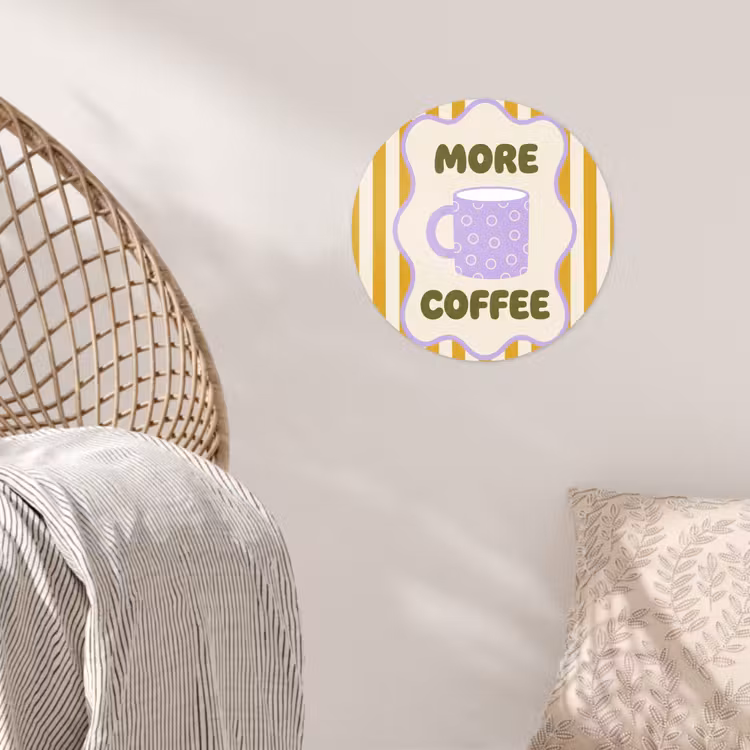 More coffee - Geel - Paars - Strepen - Mok Wandcirkel behangsticker klein -sfeer4