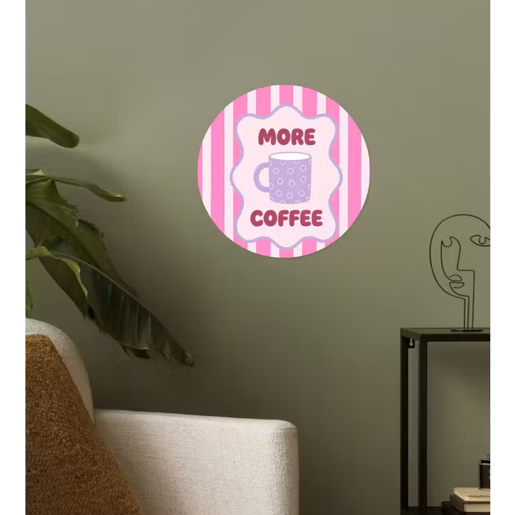 More coffee - Roze - Paars - Strepen - Mok Wandcirkel behangsticker klein -sfeer2