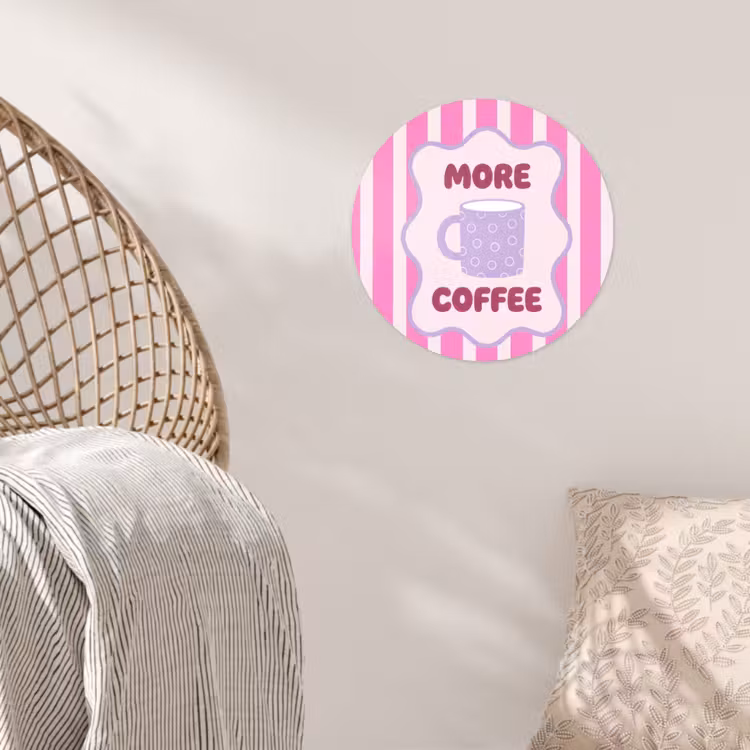 More coffee - Roze - Paars - Strepen - Mok Wandcirkel behangsticker klein -sfeer4