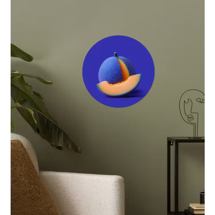 Meloen - Blauw - Oranje - Kunstzinnig Wandcirkel behangsticker klein -sfeer2