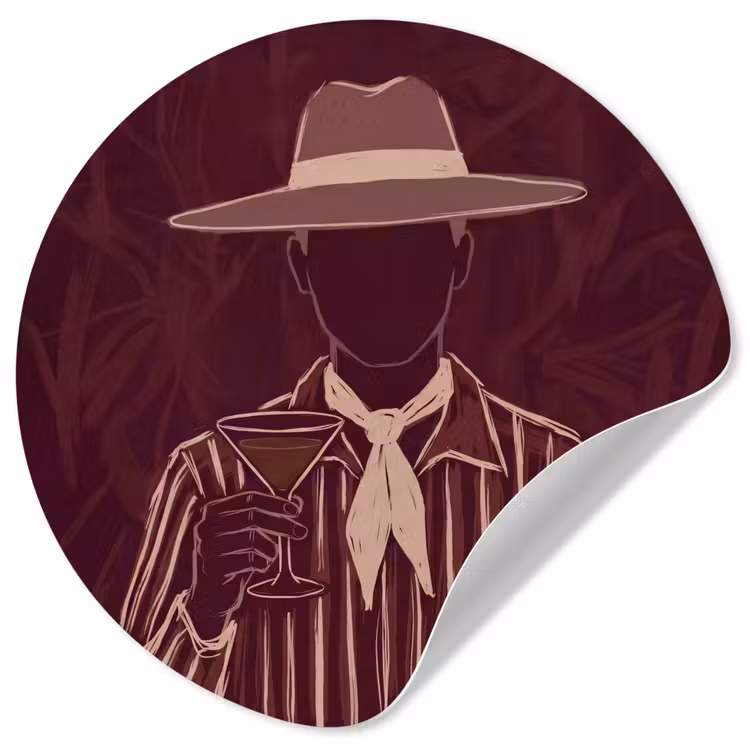 Mens - Hoed - Cocktail - Abstract - Bruin Wandcirkel behangsticker klein -3d