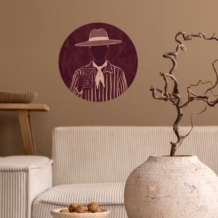 Mens - Hoed - Cocktail - Abstract - Bruin Wandcirkel behangsticker klein -sfeer1