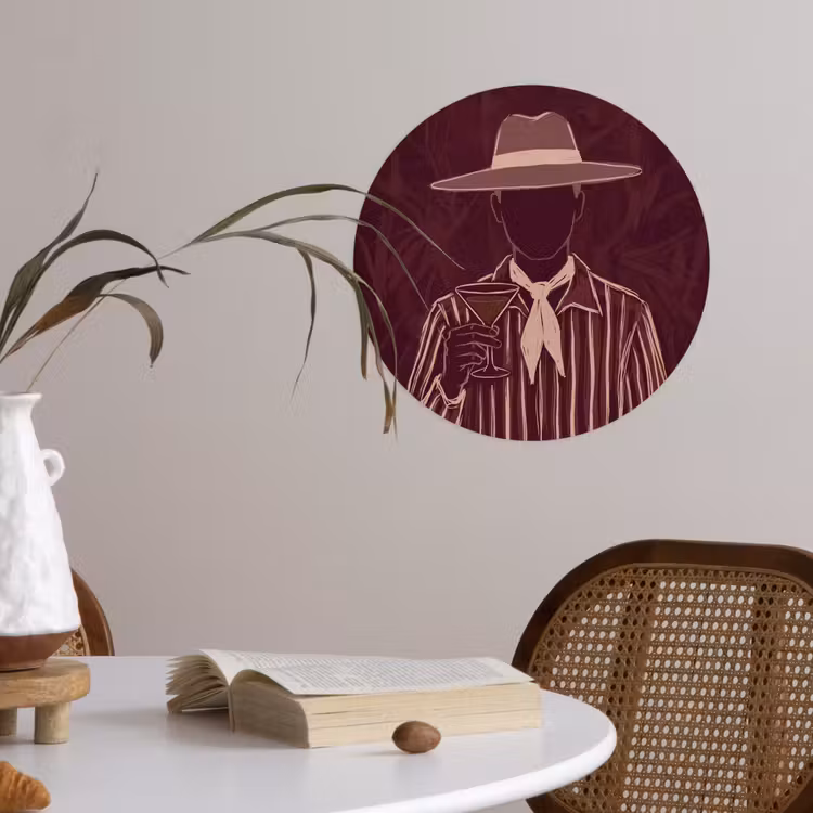 Mens - Hoed - Cocktail - Abstract - Bruin Wandcirkel behangsticker klein -sfeer3