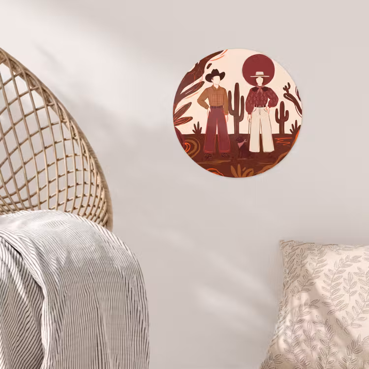 Mensen - Cowboykleding - Westerse stijl - Illustratie - Bruin Wandcirkel behangsticker klein -sfeer4