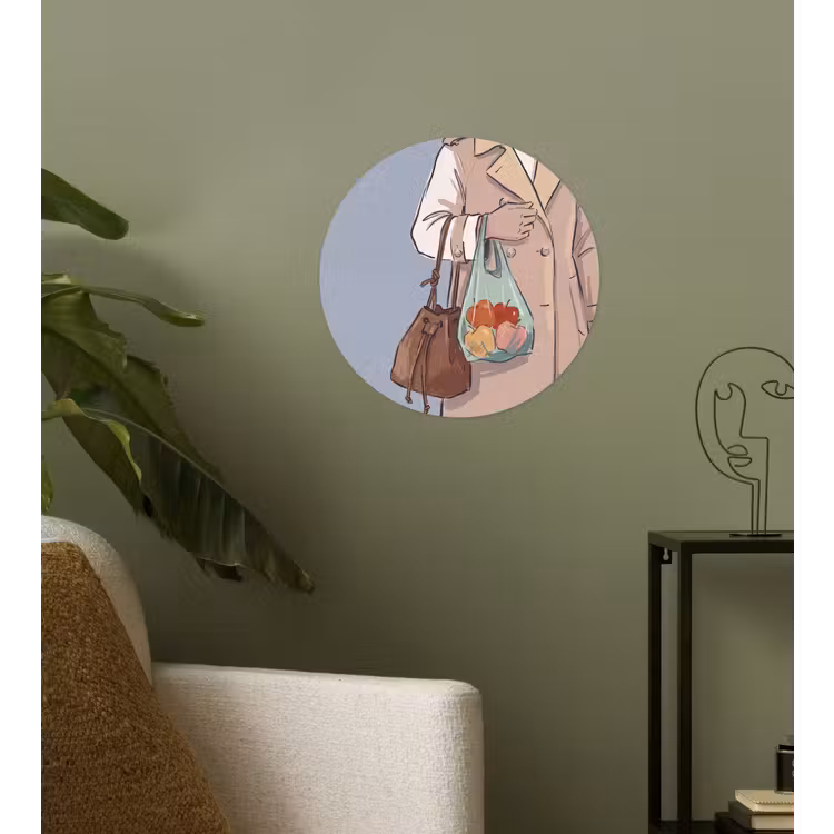 Mensen - Boodschappen - Stadsleven - Modern - Kleurrijk Wandcirkel behangsticker klein -sfeer2