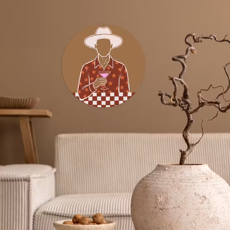 Mensen - Hoed - Cocktail - Abstract - Modern Wandcirkel behangsticker klein -sfeer1
