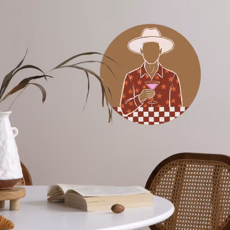 Mensen - Hoed - Cocktail - Abstract - Modern Wandcirkel behangsticker klein -sfeer3