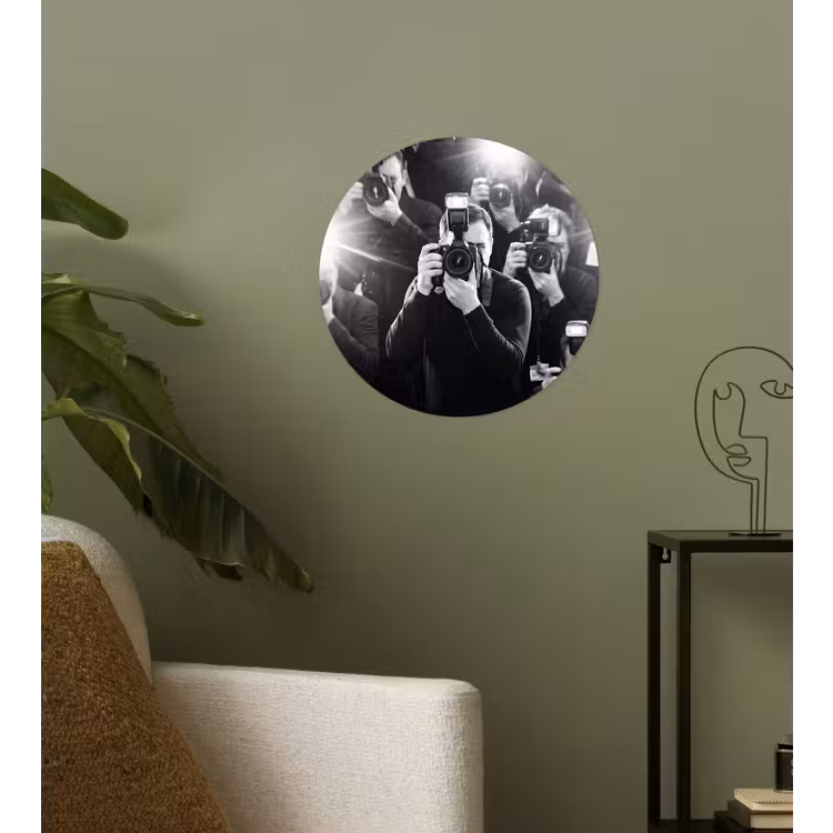 Mensen - Camera - Flitslicht - Zwart-wit - Media Wandcirkel behangsticker klein -sfeer2