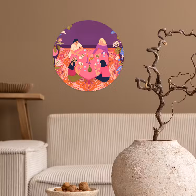 Mensen - Kaartspel - Interieur - Modern - Kleurrijk Wandcirkel behangsticker klein -sfeer1