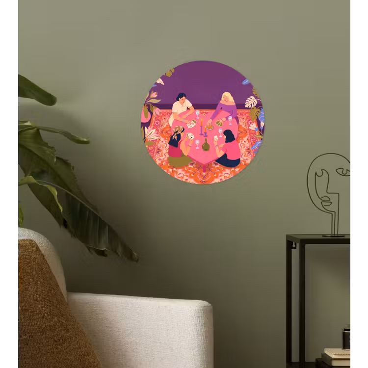 Mensen - Kaartspel - Interieur - Modern - Kleurrijk Wandcirkel behangsticker klein -sfeer2