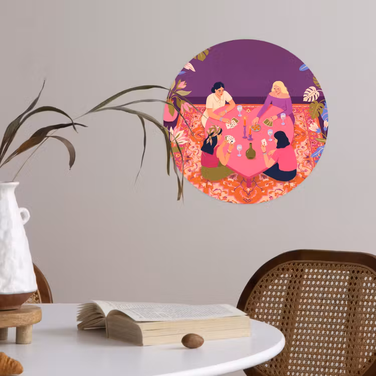 Mensen - Kaartspel - Interieur - Modern - Kleurrijk Wandcirkel behangsticker klein -sfeer3