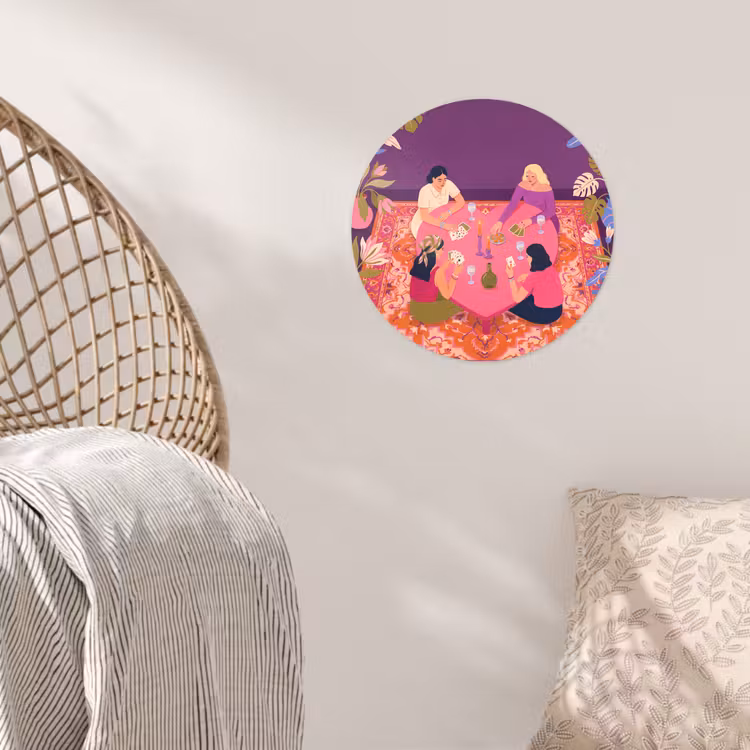 Mensen - Kaartspel - Interieur - Modern - Kleurrijk Wandcirkel behangsticker klein -sfeer4