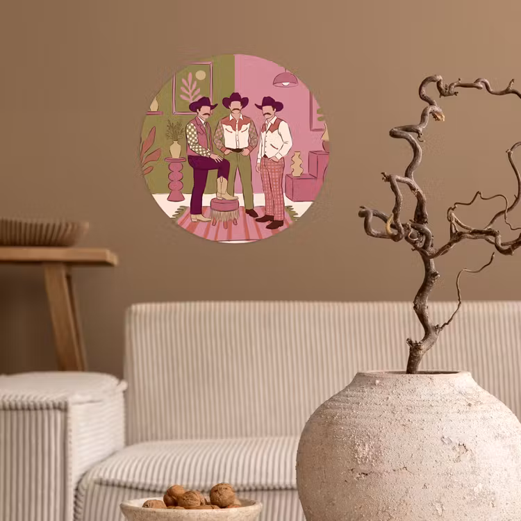 Mensen - Mannen - Hoeden - Retro - Interieur Wandcirkel behangsticker klein -sfeer1