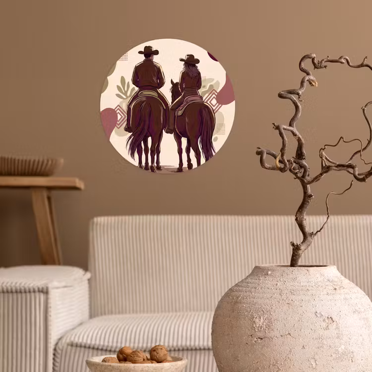 Mensen - Ruiters - Western - Illustratie - Bruin Wandcirkel behangsticker klein -sfeer1