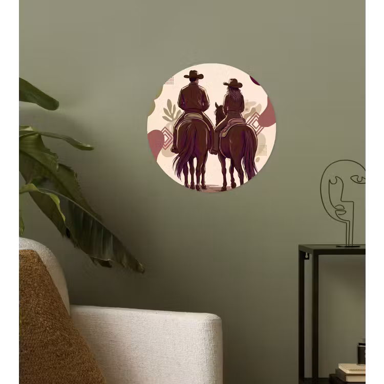 Mensen - Ruiters - Western - Illustratie - Bruin Wandcirkel behangsticker klein -sfeer2