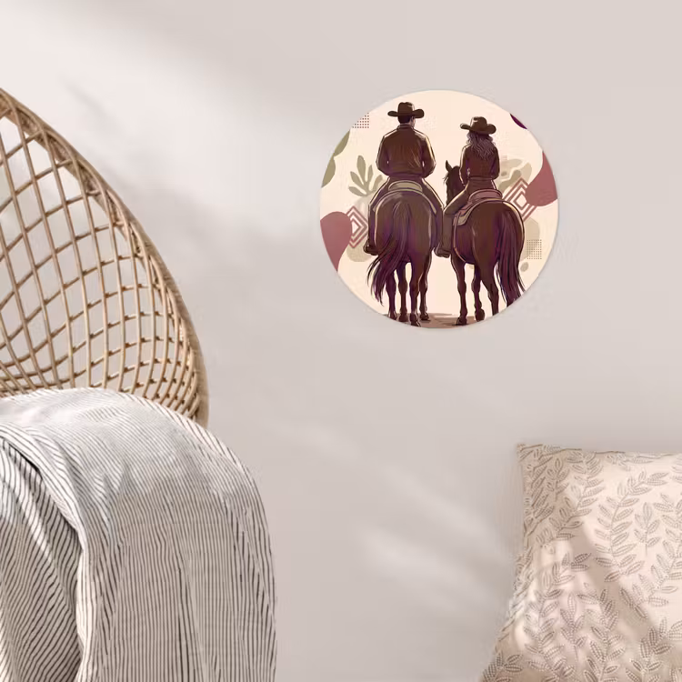 Mensen - Ruiters - Western - Illustratie - Bruin Wandcirkel behangsticker klein -sfeer4