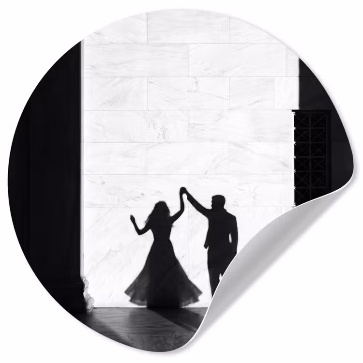 Mensen - Schaduw - Dans - Zwart-wit - Liefde Wandcirkel behangsticker klein -3d