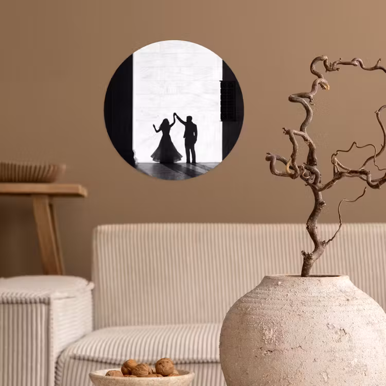 Mensen - Schaduw - Dans - Zwart-wit - Liefde Wandcirkel behangsticker klein -sfeer1