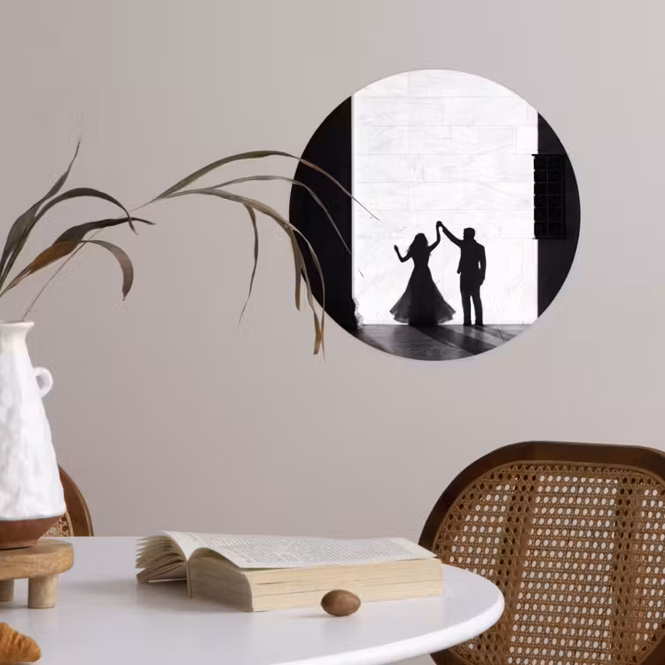 Mensen - Schaduw - Dans - Zwart-wit - Liefde Wandcirkel behangsticker klein -sfeer3
