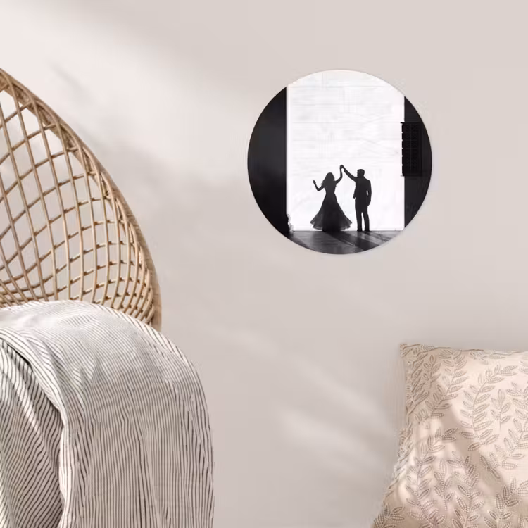 Mensen - Schaduw - Dans - Zwart-wit - Liefde Wandcirkel behangsticker klein -sfeer4