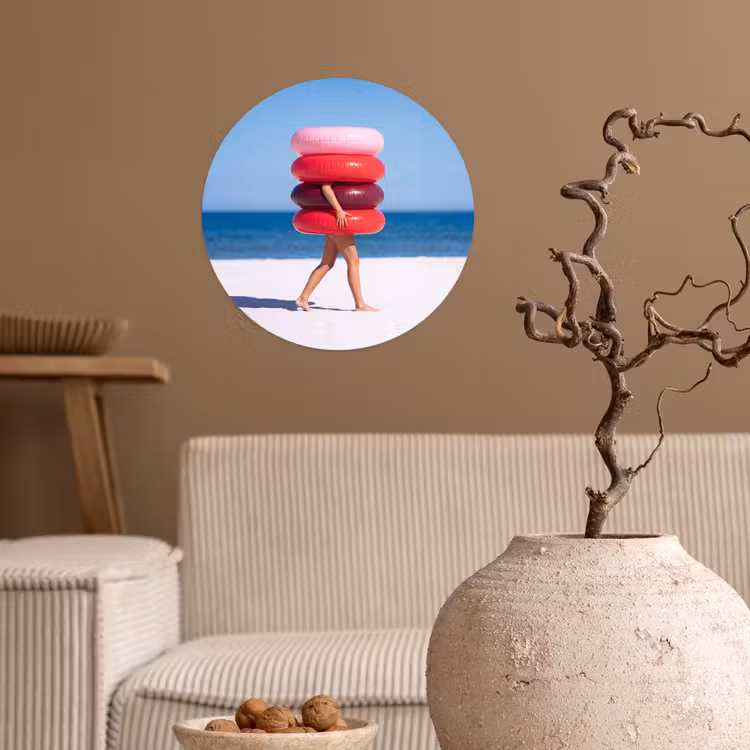 Mensen - Strand - Zomer - Recreatie - Kleurrijk Wandcirkel behangsticker klein -sfeer1
