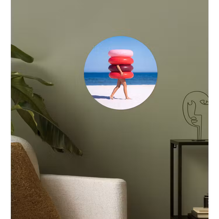 Mensen - Strand - Zomer - Recreatie - Kleurrijk Wandcirkel behangsticker klein -sfeer2