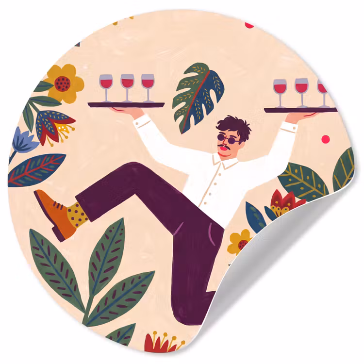 Mensen - Dienblad - Eten - Modern - Kleurrijk Wandcirkel behangsticker klein -3d
