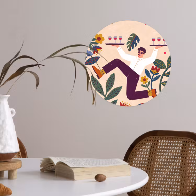 Mensen - Dienblad - Eten - Modern - Kleurrijk Wandcirkel behangsticker klein -sfeer3