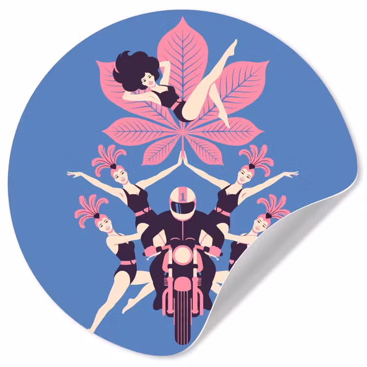 Mensen - Dans - Motor - Retro - Roze Wandcirkel behangsticker klein -3d