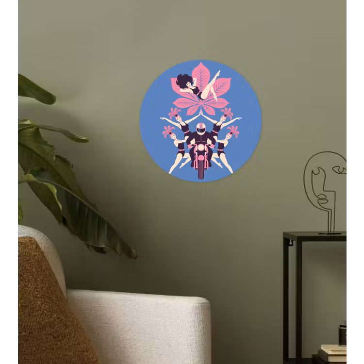 Mensen - Dans - Motor - Retro - Roze Wandcirkel behangsticker klein -sfeer2