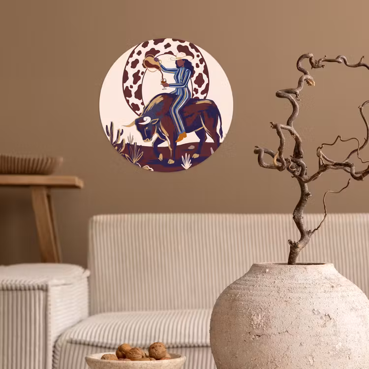 Mensen - Dieren - Cowboy - Abstract - Kleurrijk Wandcirkel behangsticker klein -sfeer1