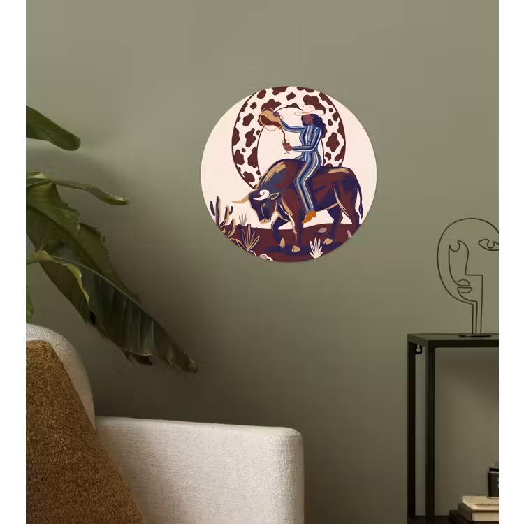 Mensen - Dieren - Cowboy - Abstract - Kleurrijk Wandcirkel behangsticker klein -sfeer2