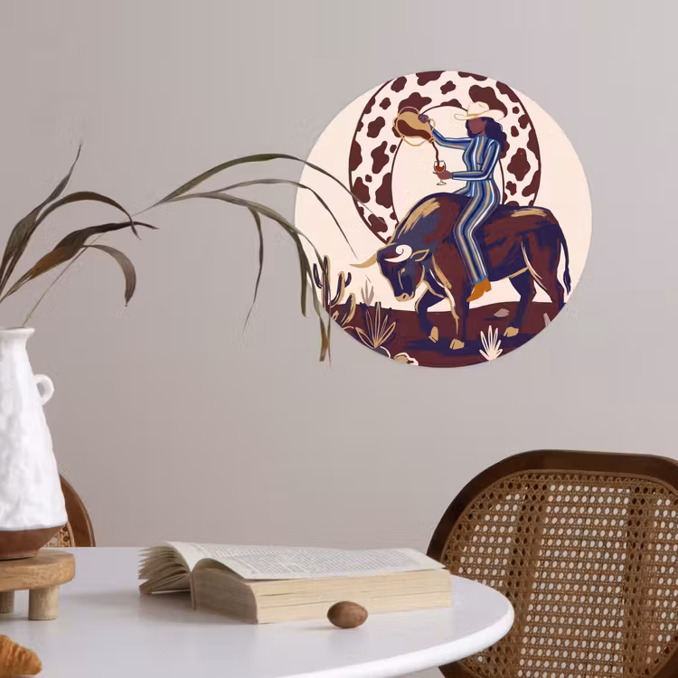 Mensen - Dieren - Cowboy - Abstract - Kleurrijk Wandcirkel behangsticker klein -sfeer3