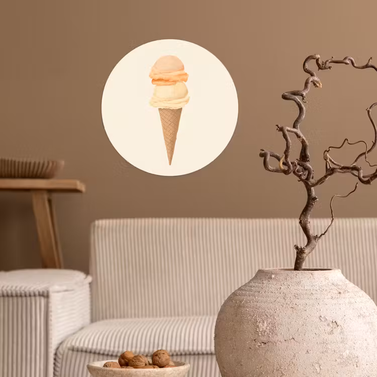 Minimalistisch - Schepijs - Hoorntje - Beige Wandcirkel behangsticker klein -sfeer1