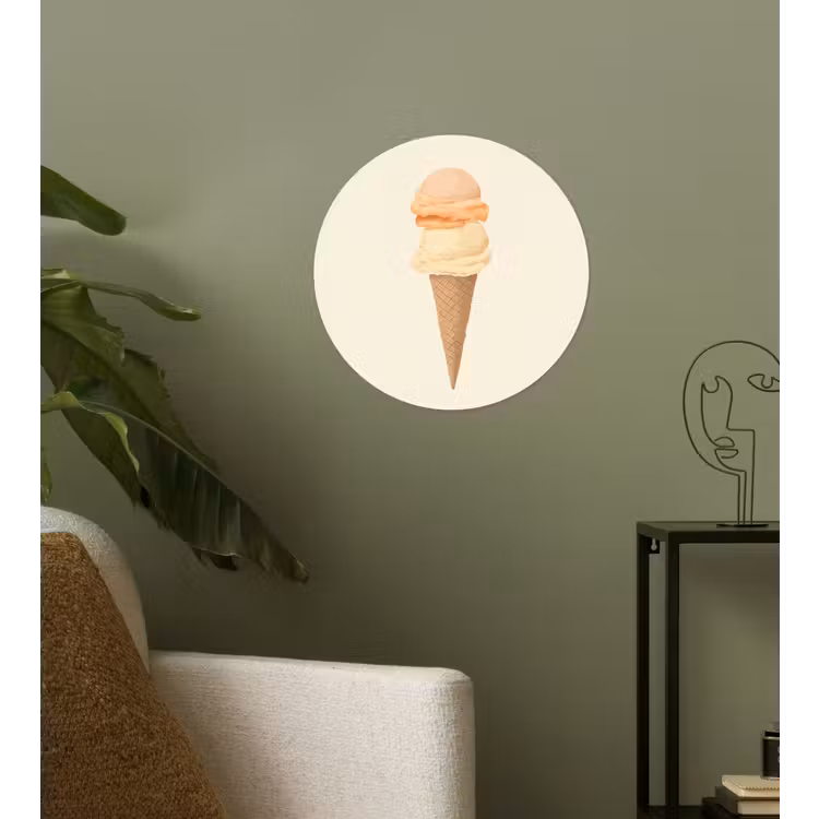 Minimalistisch - Schepijs - Hoorntje - Beige Wandcirkel behangsticker klein -sfeer2