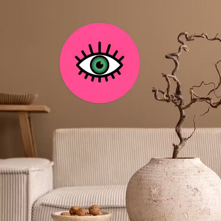 Minimalistisch - Oog - Roze Wandcirkel behangsticker klein -sfeer1