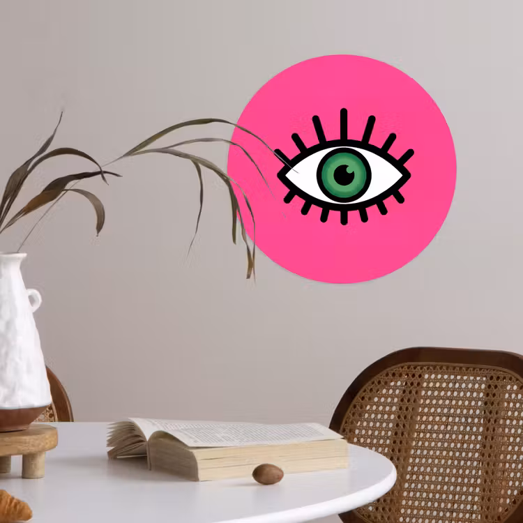 Minimalistisch - Oog - Roze Wandcirkel behangsticker klein -sfeer3